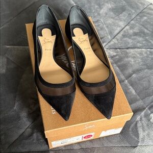 Christian Louboutin Black Suede & Mesh Pointed Flats